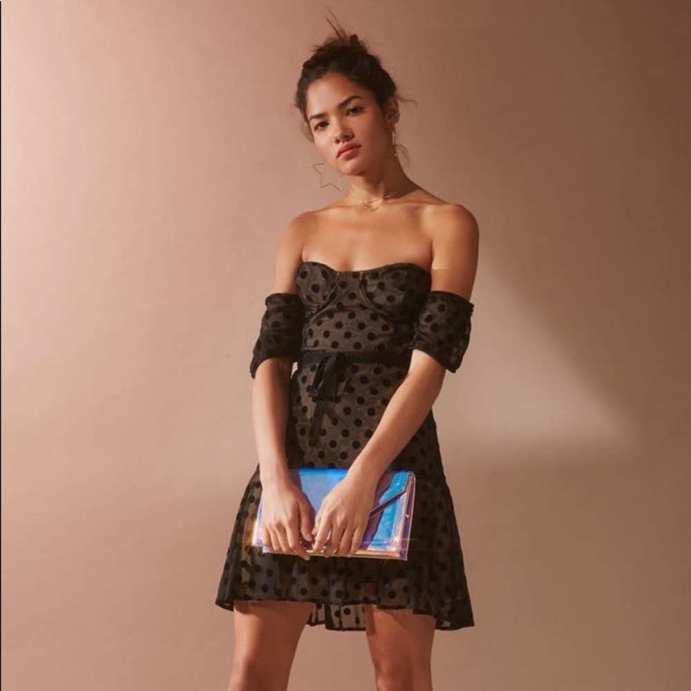 Dotty off-shoulder dress